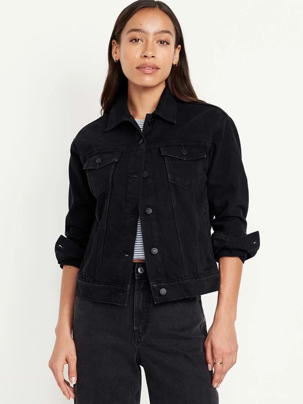 Old Navy Black Denim Trucker Jacket - Women's